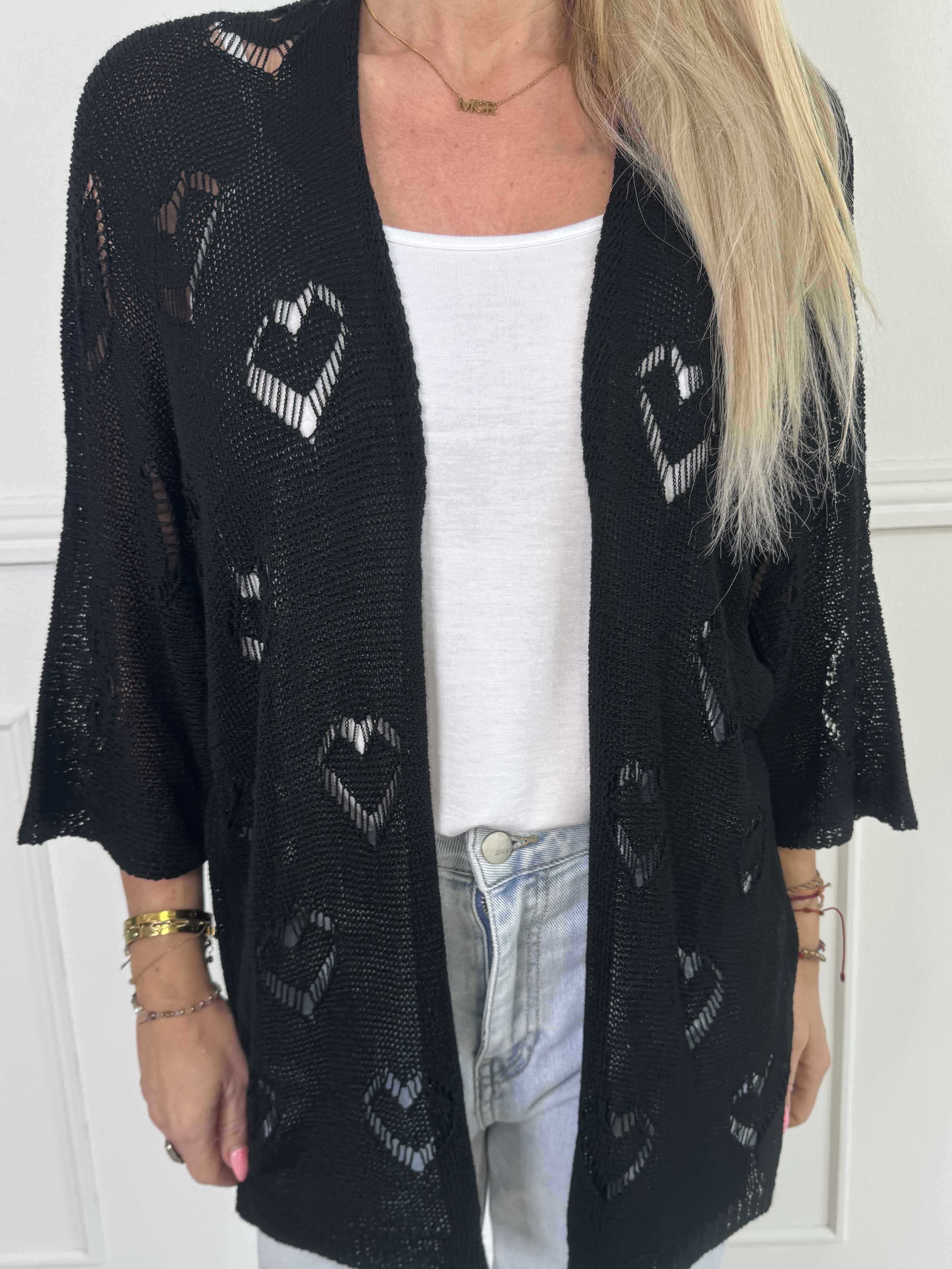 Kerry - Strikcardigan med fint hullet hjertemønster